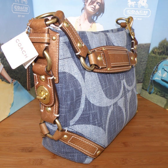 NEW VINTAGE COACH DENIM COTTON SIGNATURE CARLY SHOULDER BAG~RARE~HARD TO FIND! - Picture 8 of 12